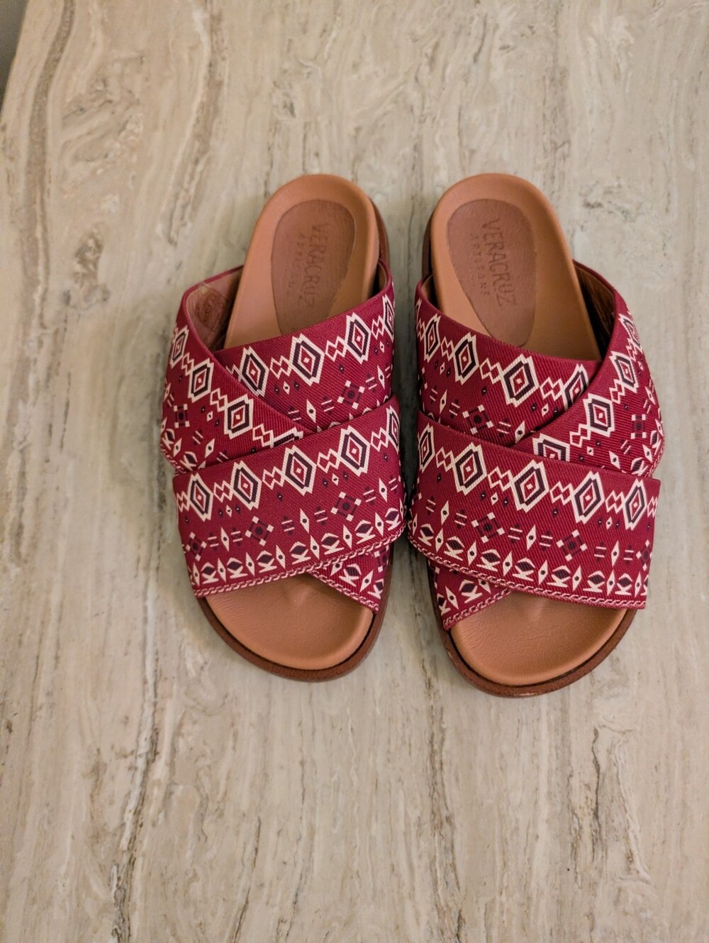 Veracruz Artisans Spiced Road Crossband Red Slide Sandals